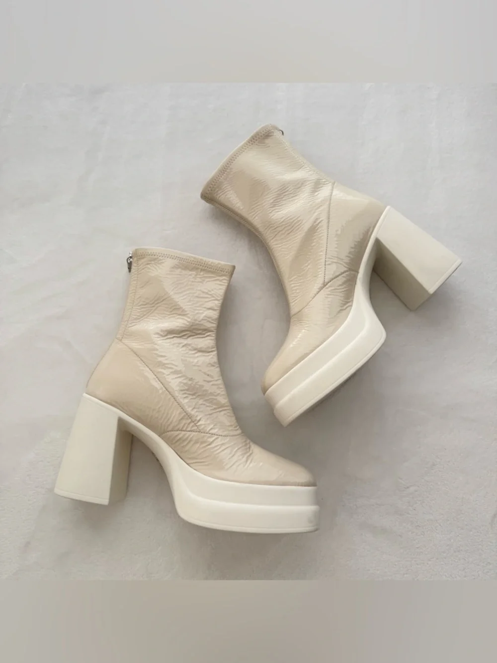 Free People Double Stack Platform Boots in Bone 40 US 9.5 Crinkle Chunky Heel